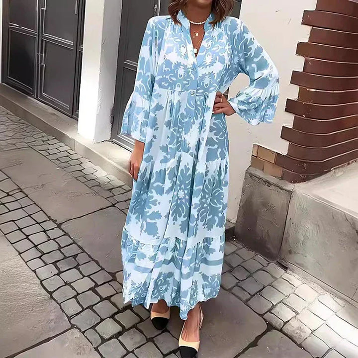 Versailles | Baroque Print Button Front Lantern Sleeve Boho Dress