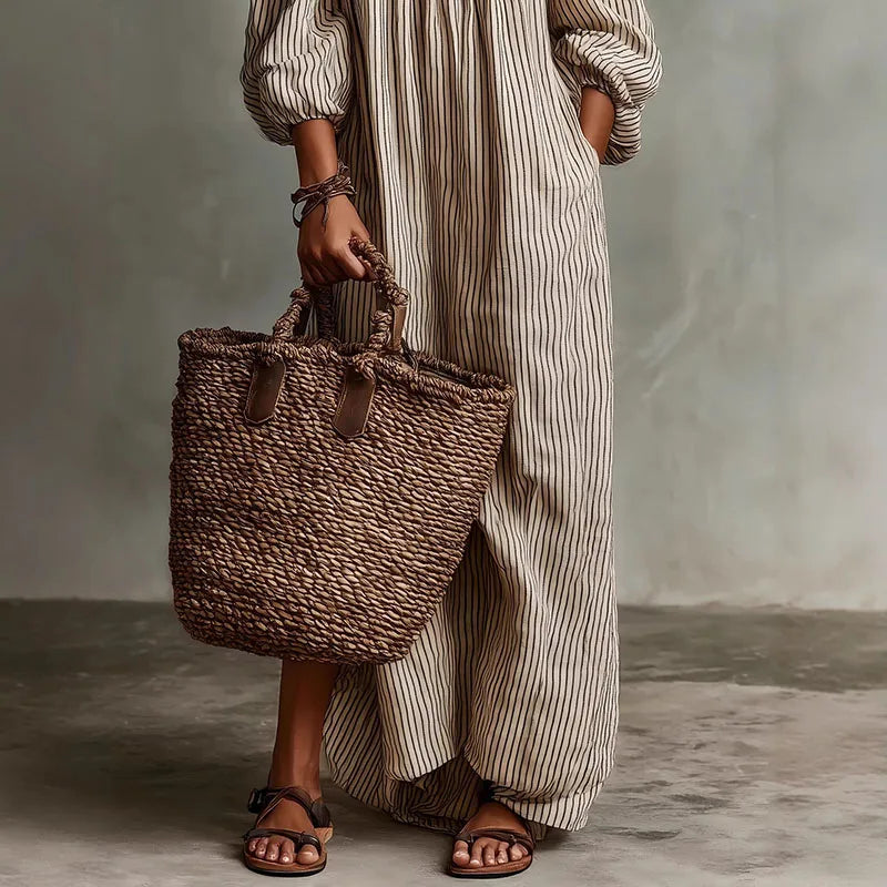 Paloma | Striped Puff Sleeve Off Shoulder Dress