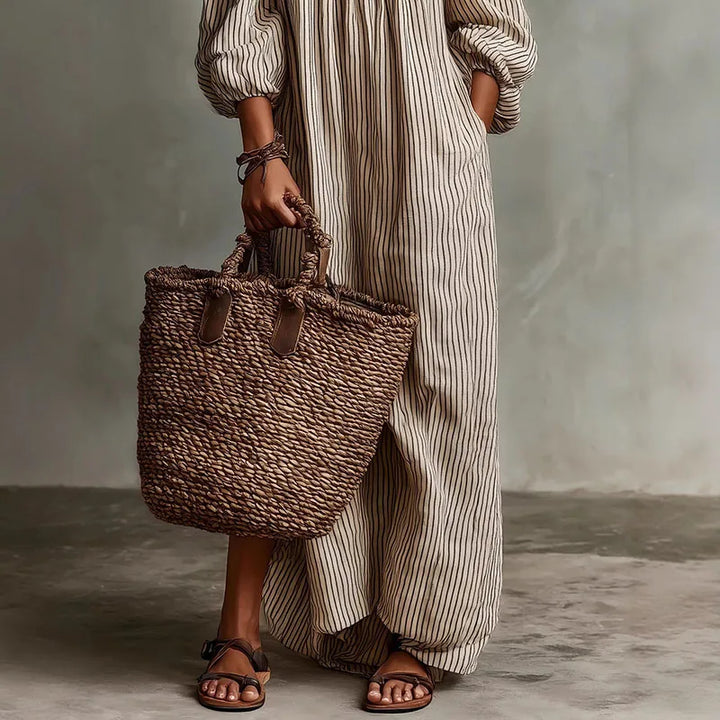 Paloma | Striped Puff Sleeve Off Shoulder Dress