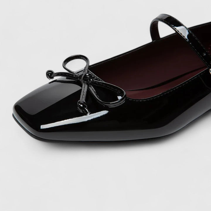 Amelie | Bow Detail Mary Jane Orthopedic Flats in Metallic Leather