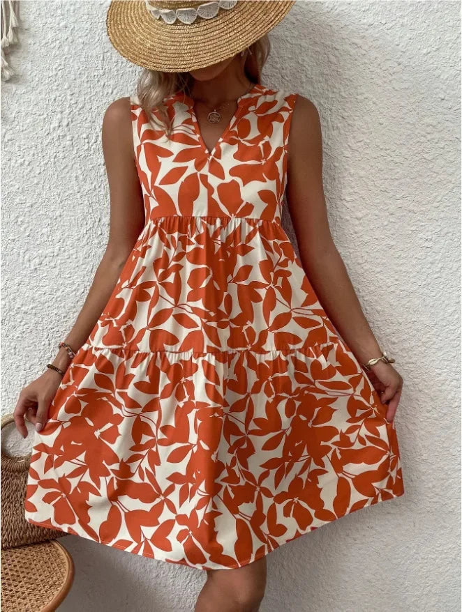 Josette | Women's V-Neck Tiered Summer Dress with Botanical Print