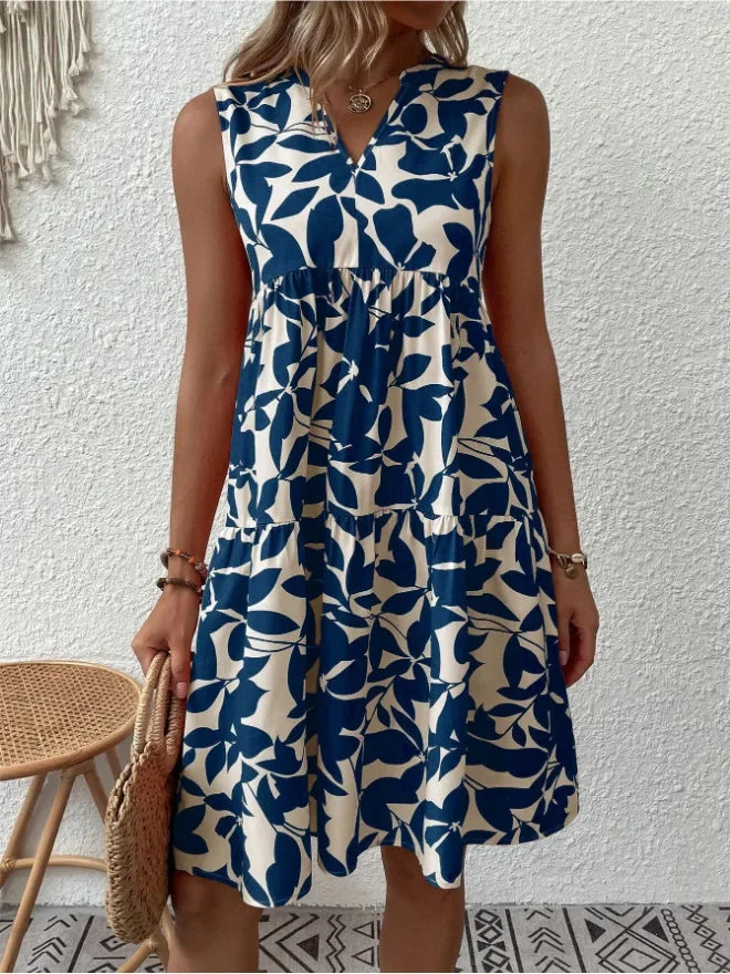 Josette | Women's V-Neck Tiered Summer Dress with Botanical Print