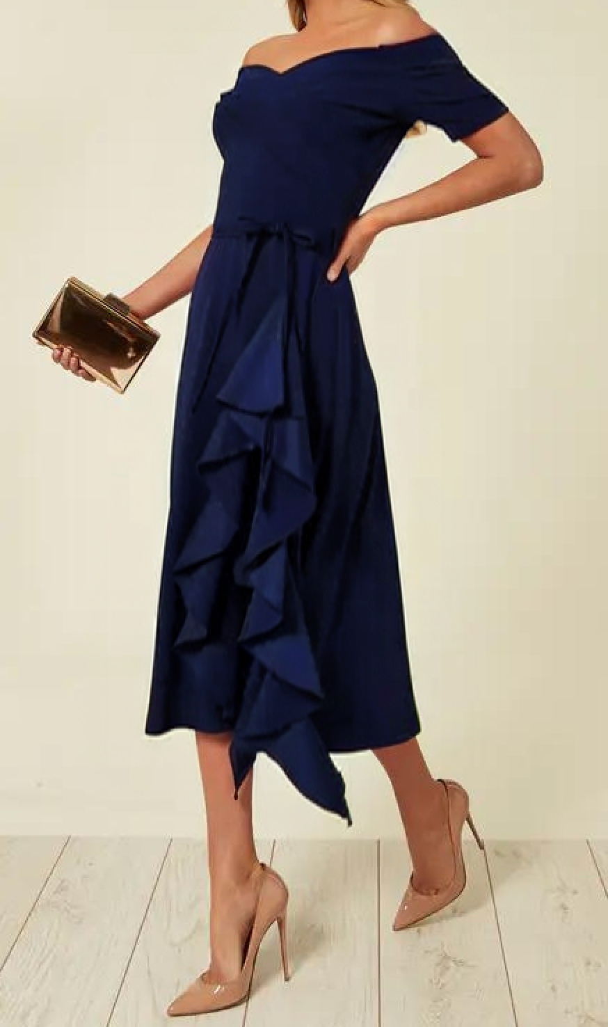 Genevieve | Ruffle Hem Bardot Off Shoulder Dress