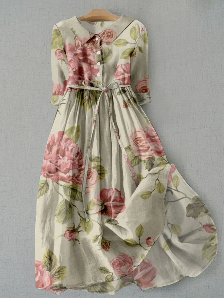 Jardin | Floral Print Belted Summer Dress with Collar