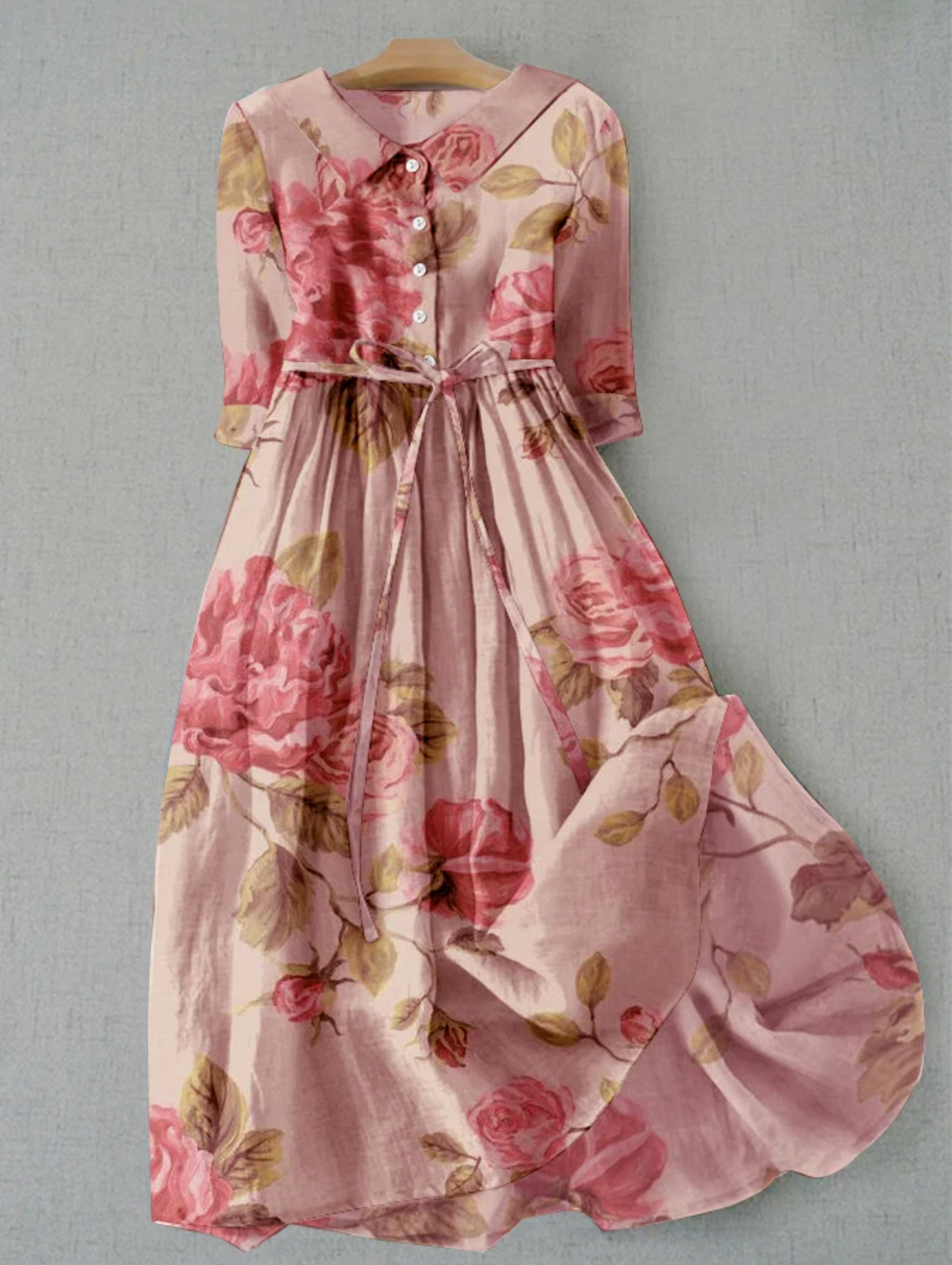 Jardin | Floral Print Belted Summer Dress with Collar