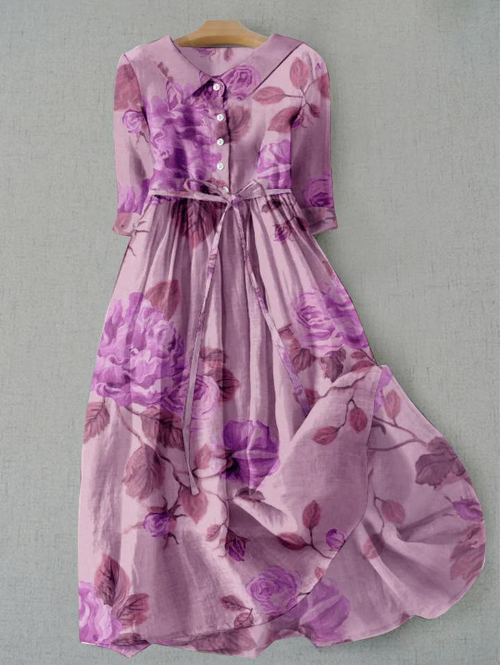 Jardin | Floral Print Belted Summer Dress with Collar