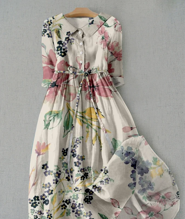 Jardin | Floral Print Belted Summer Dress with Collar