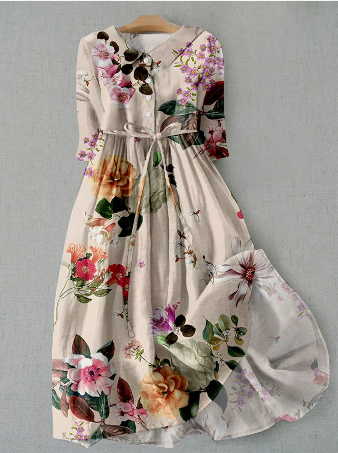 Jardin | Floral Print Belted Summer Dress with Collar
