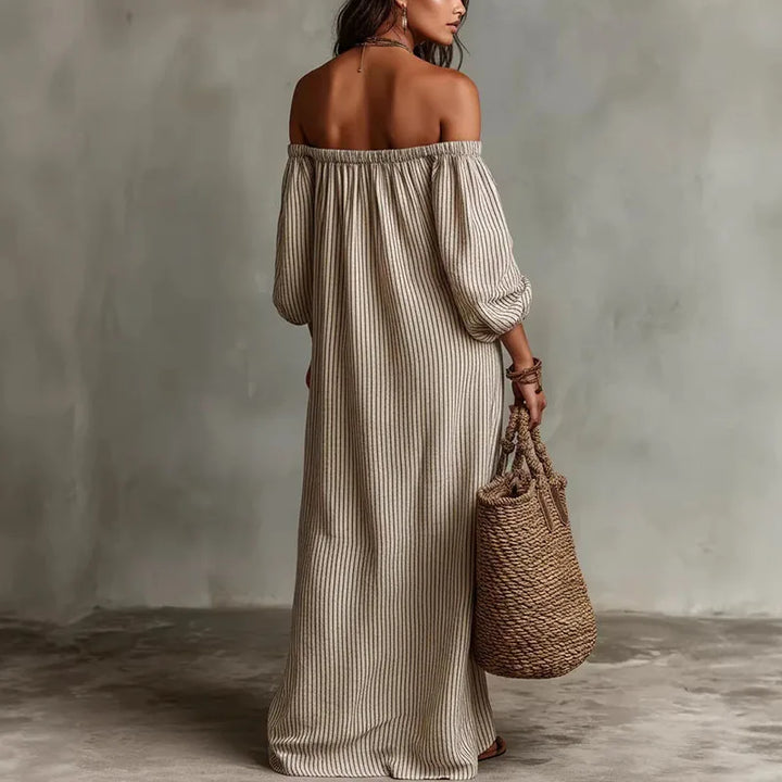 Paloma | Striped Puff Sleeve Off Shoulder Dress
