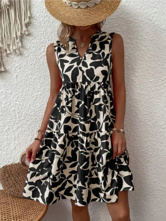 Josette | Women's V-Neck Tiered Summer Dress with Botanical Print