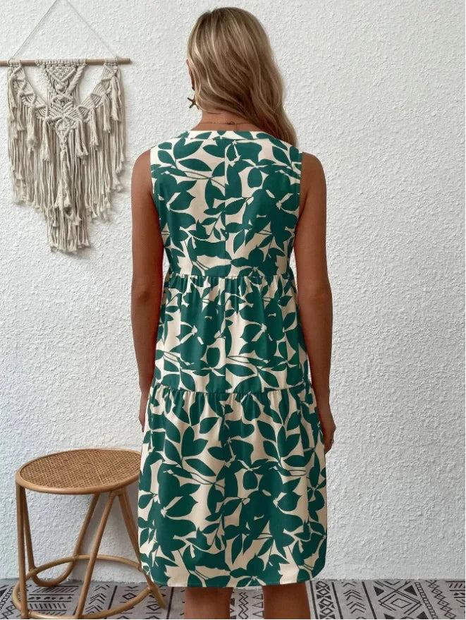 Josette | Women's V-Neck Tiered Summer Dress with Botanical Print