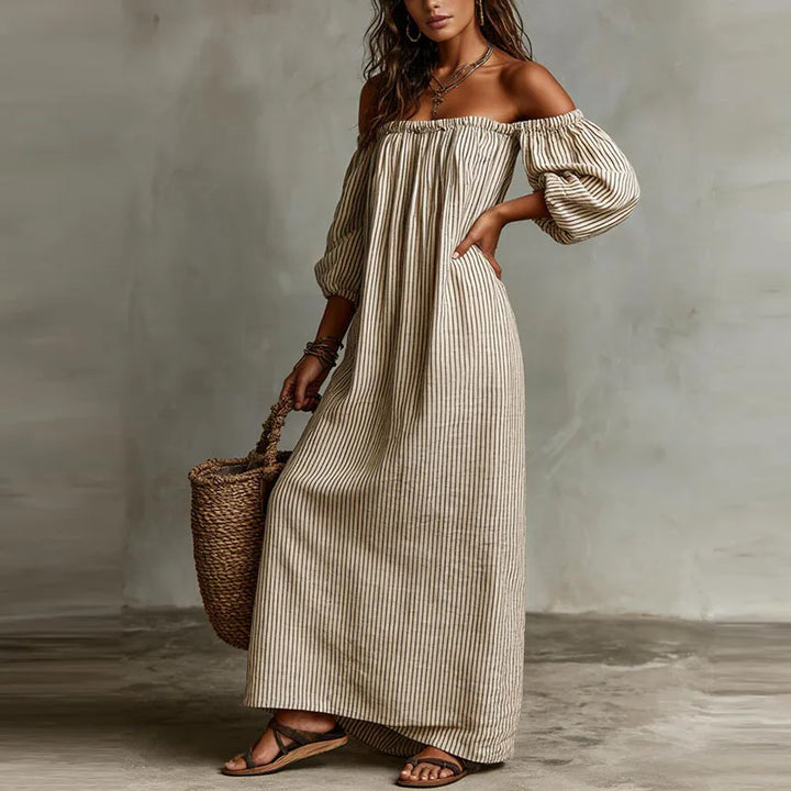 Paloma | Striped Puff Sleeve Off Shoulder Dress