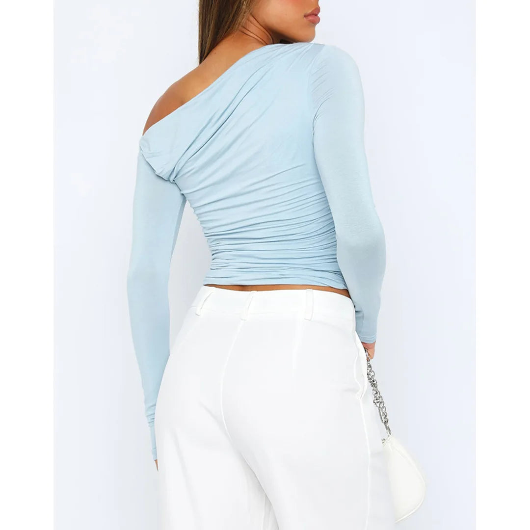 Marisol | Women's Long Sleeve Off Shoulder Ruched Top Cropped Fit