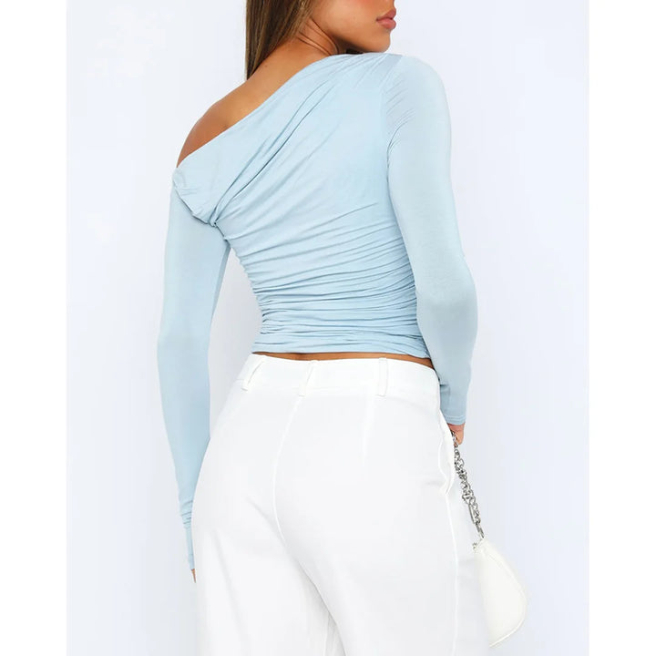 Marisol | Women's Long Sleeve Off Shoulder Ruched Top Cropped Fit