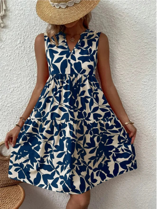 Josette | Women's V-Neck Tiered Summer Dress with Botanical Print