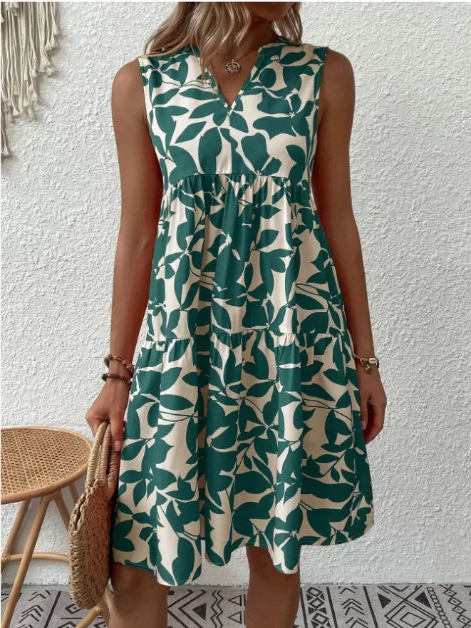 Josette | Women's V-Neck Tiered Summer Dress with Botanical Print