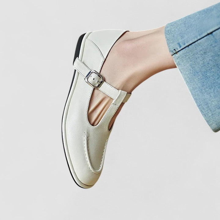 Odette | Cutout T-Strap Leather Mary Jane Flats
