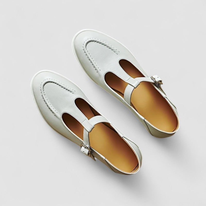 Odette | Cutout T-Strap Leather Mary Jane Flats