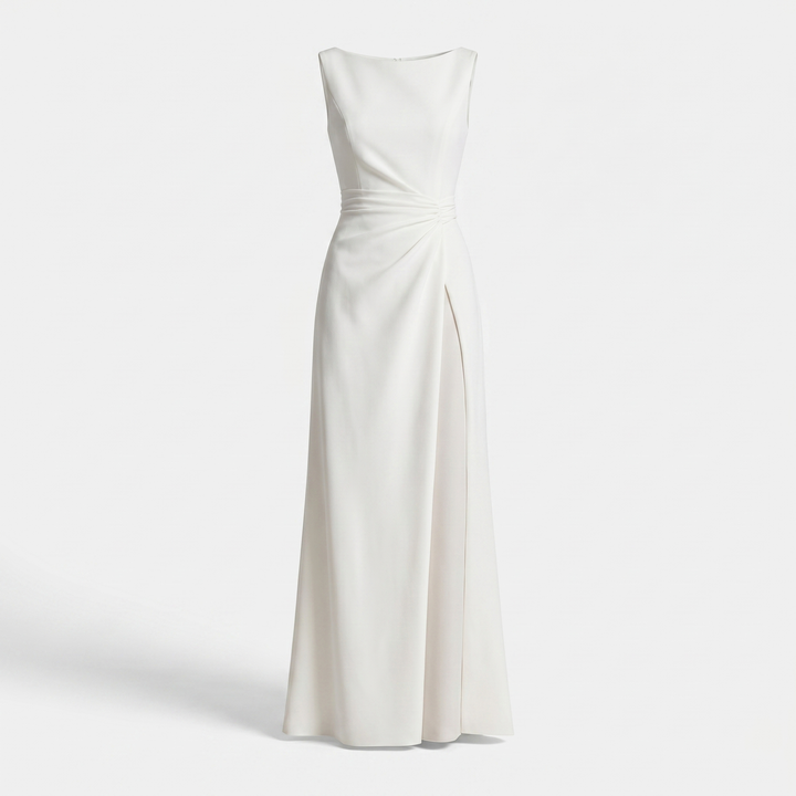 Elara | Women's Sleeveless Maxi Wedding Guest Dress – Boat Neckline