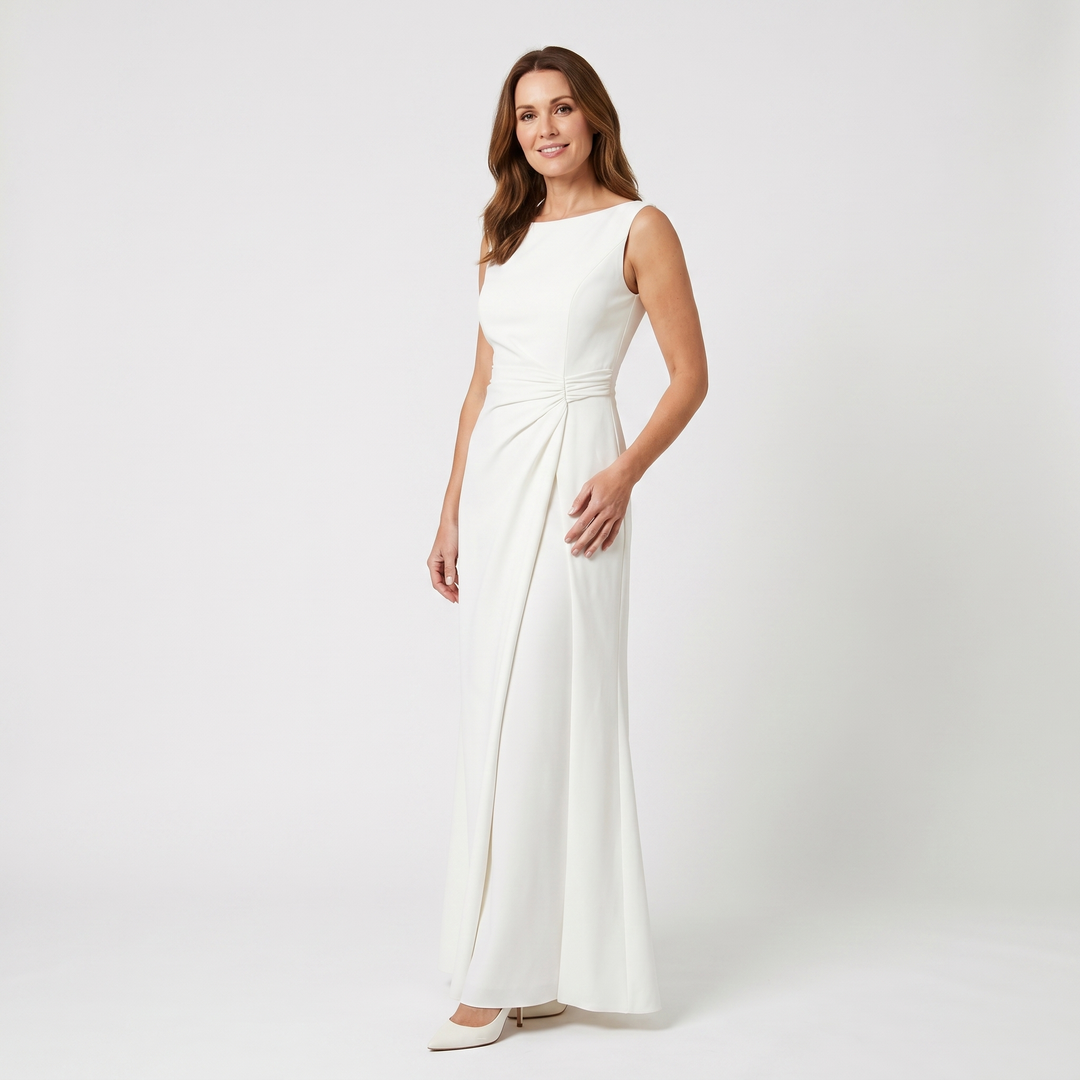 Elara | Women's Sleeveless Maxi Wedding Guest Dress – Boat Neckline