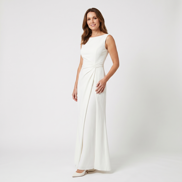 Elara | Women's Sleeveless Maxi Wedding Guest Dress – Boat Neckline