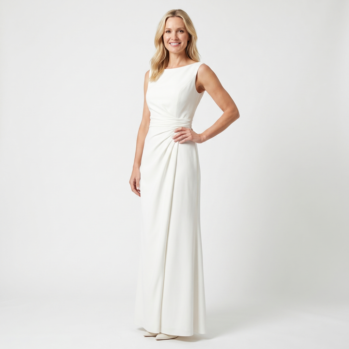 Elara | Women's Sleeveless Maxi Wedding Guest Dress – Boat Neckline