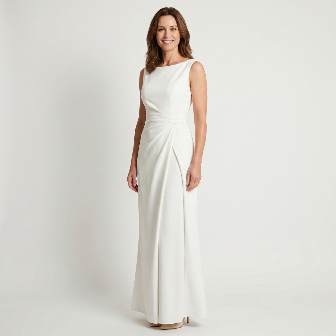Elara | Women's Sleeveless Maxi Wedding Guest Dress – Boat Neckline