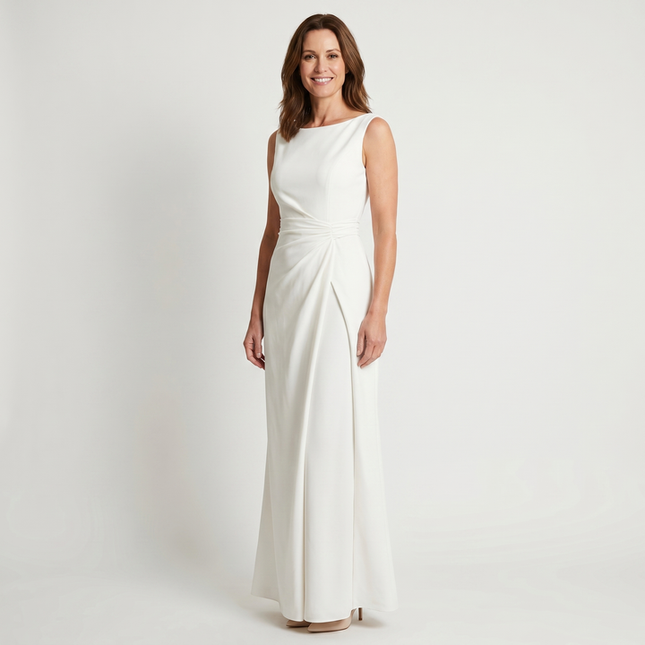 Elara | Women's Sleeveless Maxi Wedding Guest Dress – Boat Neckline