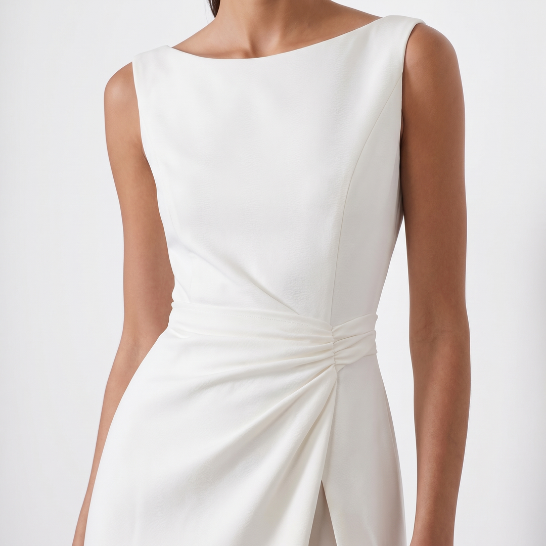 Elara | Women's Sleeveless Maxi Wedding Guest Dress – Boat Neckline