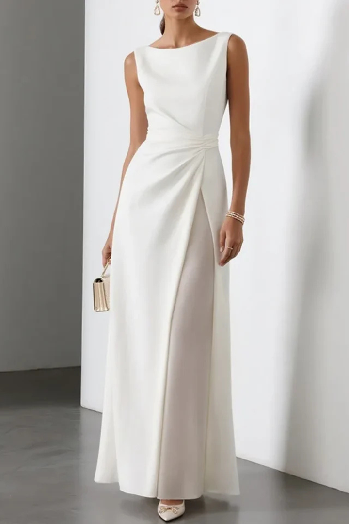 Elara | Women's Sleeveless Maxi Wedding Guest Dress – Boat Neckline