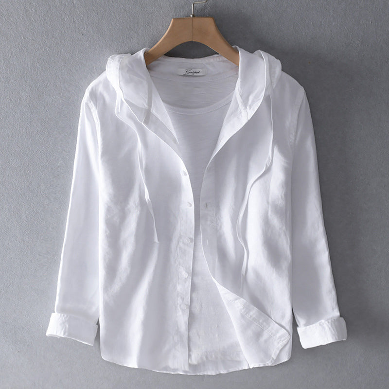 Sévrine | Striped Hooded Button-Down Linen Blouse
