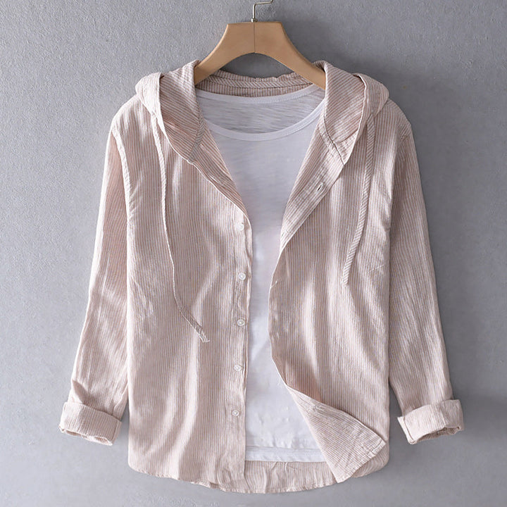 Sévrine | Striped Hooded Button-Down Linen Blouse