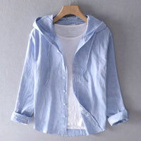 Sévrine | Striped Hooded Button-Down Linen Blouse