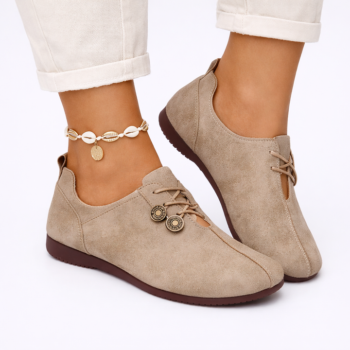Bernadette | Women's Round Toe Orthopedic Flats with Lace-Up Button Detail