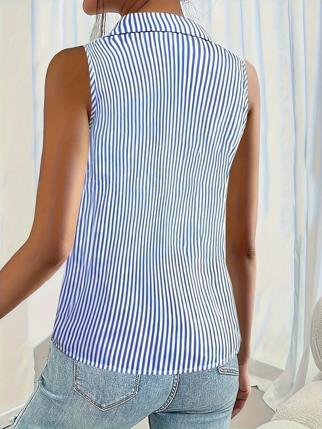 Adeline | Women's Sleeveless Blouse with Classic Pinstripe Button-Front Design