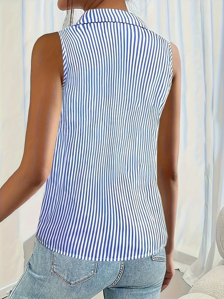Adeline | Women's Sleeveless Blouse with Classic Pinstripe Button-Front Design