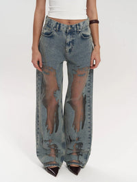 Wilhelmina | Women's Jeans Distressed Sheer Panel Denim
