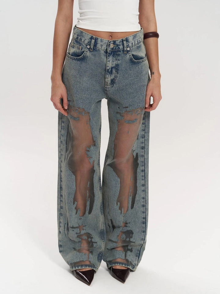 Wilhelmina | Women's Jeans Distressed Sheer Panel Denim