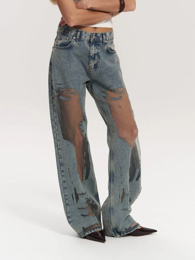 Wilhelmina | Women's Jeans Distressed Sheer Panel Denim