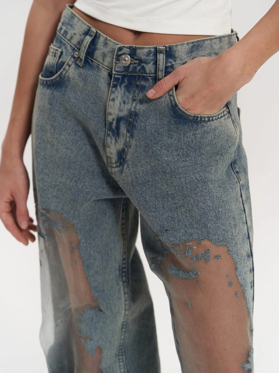 Wilhelmina | Women's Jeans Distressed Sheer Panel Denim