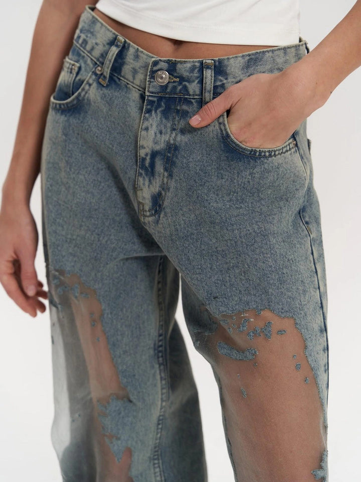 Wilhelmina | Women's Jeans Distressed Sheer Panel Denim