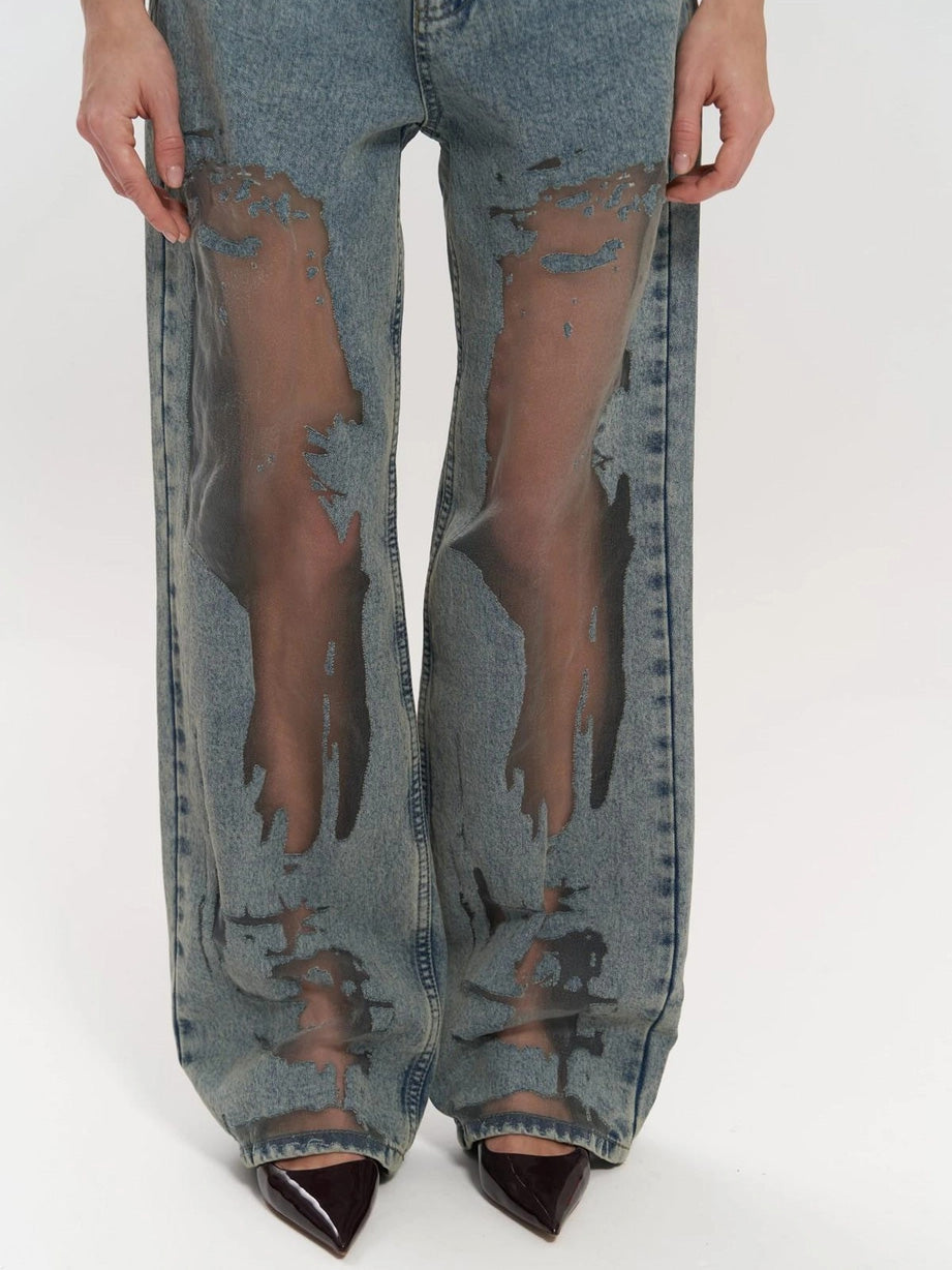Wilhelmina | Women's Jeans Distressed Sheer Panel Denim