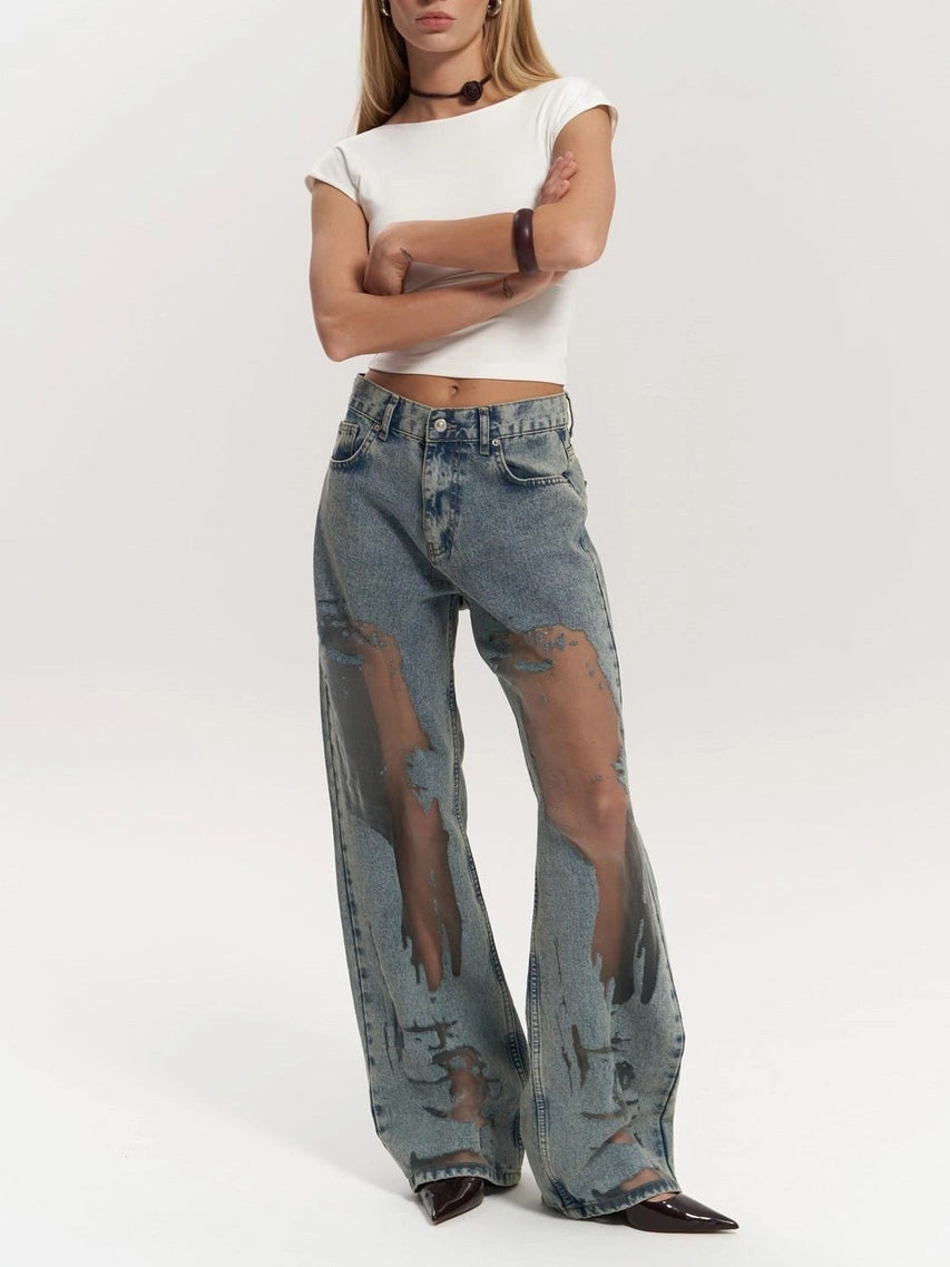 Wilhelmina | Women's Jeans Distressed Sheer Panel Denim