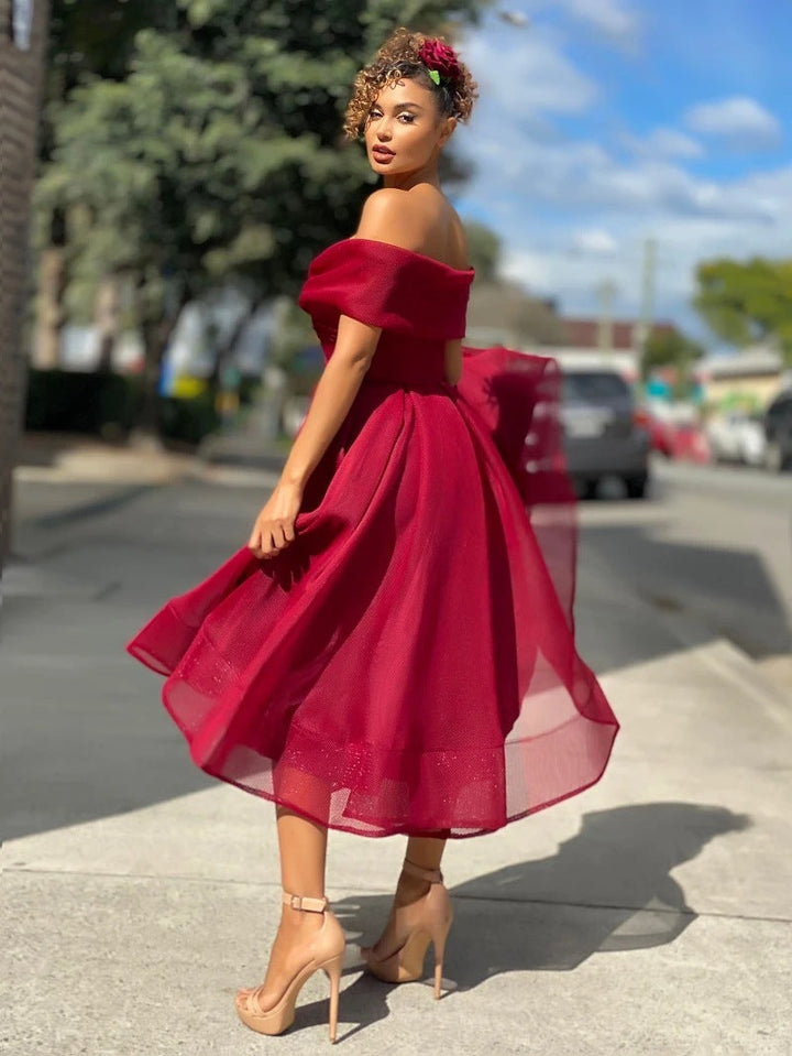 Tulle Cross Bodice Off Shoulder Dress 1
