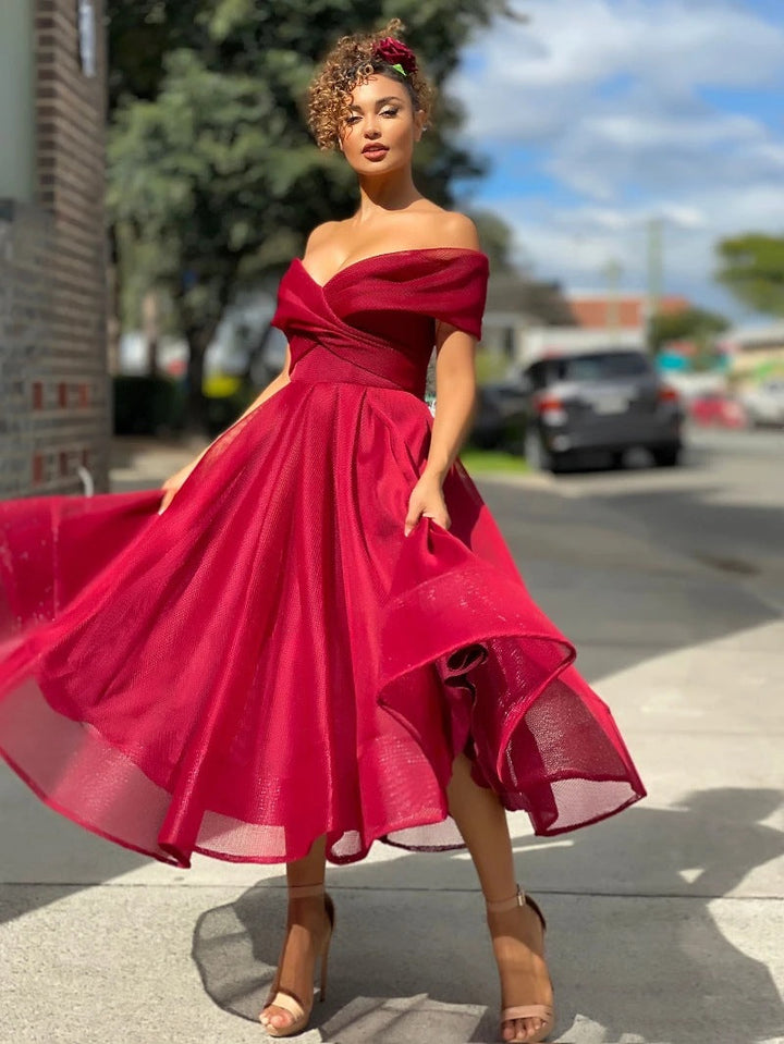 Tulle Cross Bodice Off Shoulder Dress 3