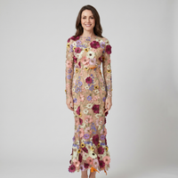 Delphine | Women's Tulle Maxi Wedding Guest Dress – Long-Sleeve Round Neckline