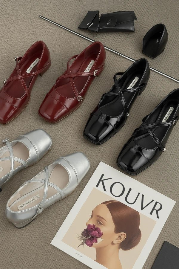 Vivette | Patent Cross-Strap Square Toe Orthopedic Flats