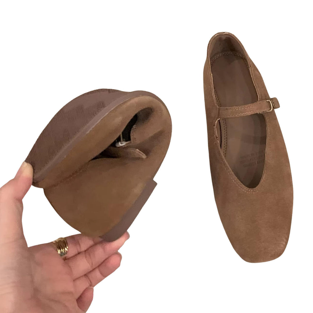 Noelle | Square Toe Suede Mary Jane Orthopedic Flats with Buckle