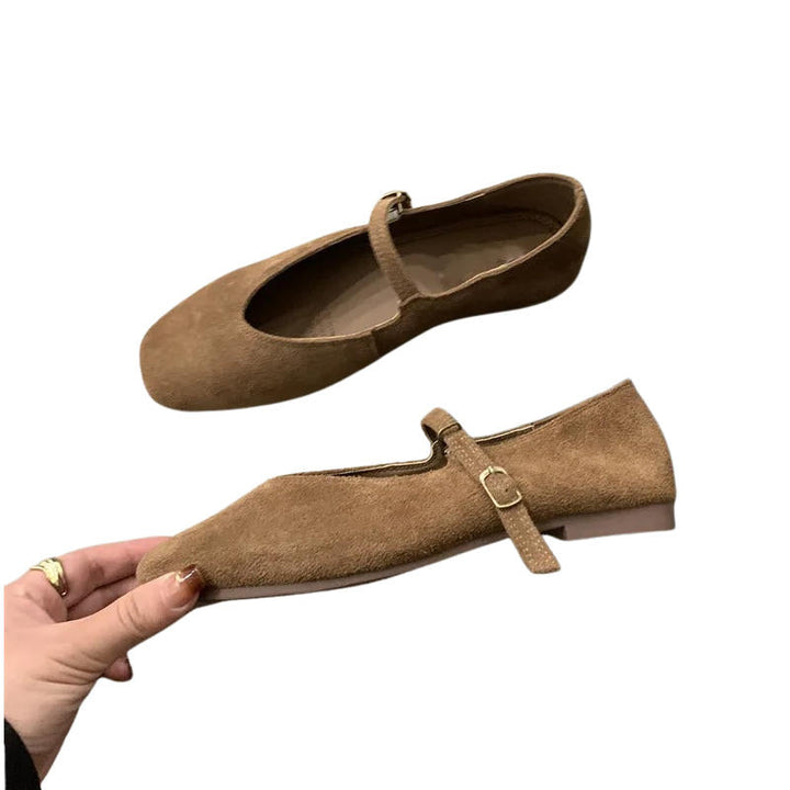 Noelle | Square Toe Suede Mary Jane Orthopedic Flats with Buckle