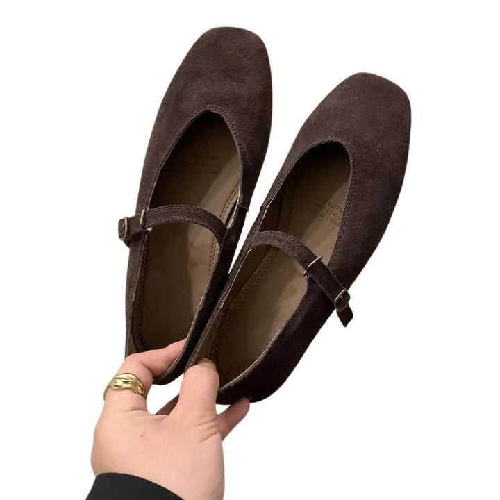 Noelle | Square Toe Suede Mary Jane Orthopedic Flats with Buckle